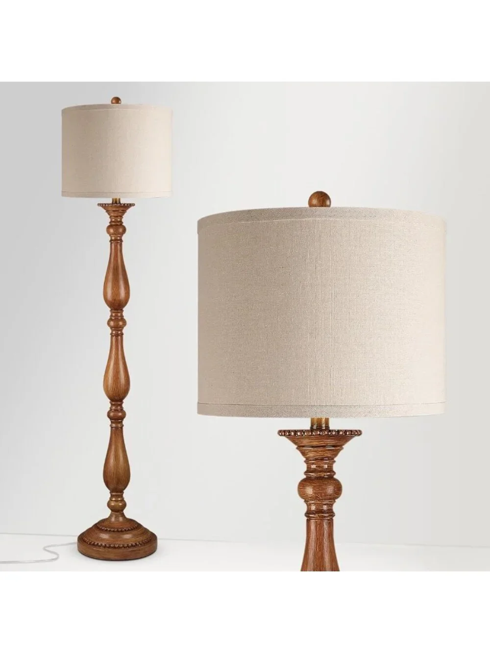 Rustic Vintage Floor Lamp with Linen Shade, Retro Standing Light for Living